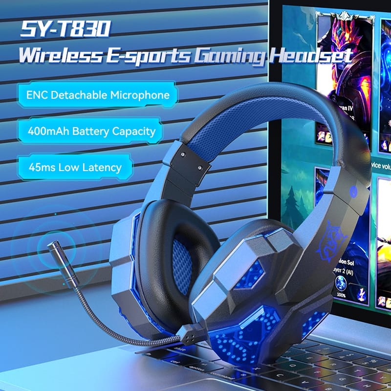 Sy-t830 Wireless Bluetooth Headset Low-latency Luminous E-sports Gaming Earphone Dark Blue - Image 3