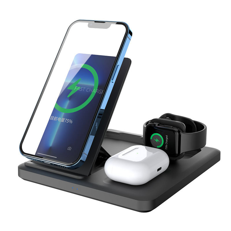 3-in-1 Wireless Charger Stand Charging Docking Station for Airpods Pro iWatch iPhone 14 13 12 11 Samsung Black