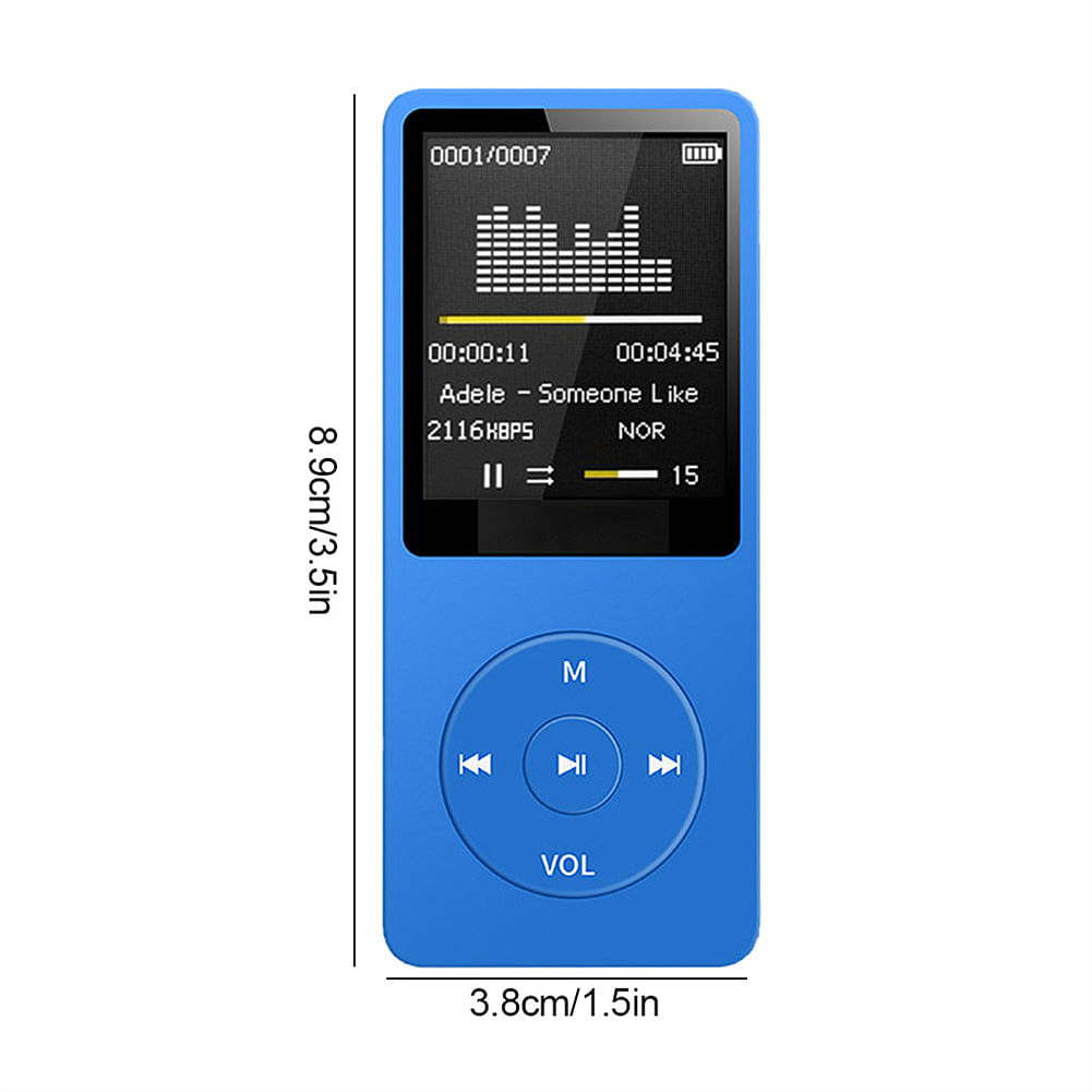 Bluetooth Mp3 Music Player Lossless Portable Fm Radio External Ultra-thin Student Mp3 Recorder Royal Blue 4GB