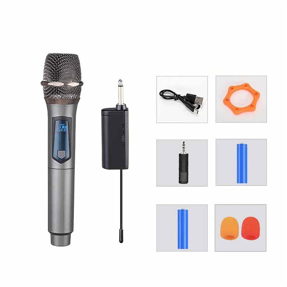 Wireless Microphone Kit with Rechargeable Lithium Battery Receiver for Karaoke Party Home Meeting Performance W68 1 to 1