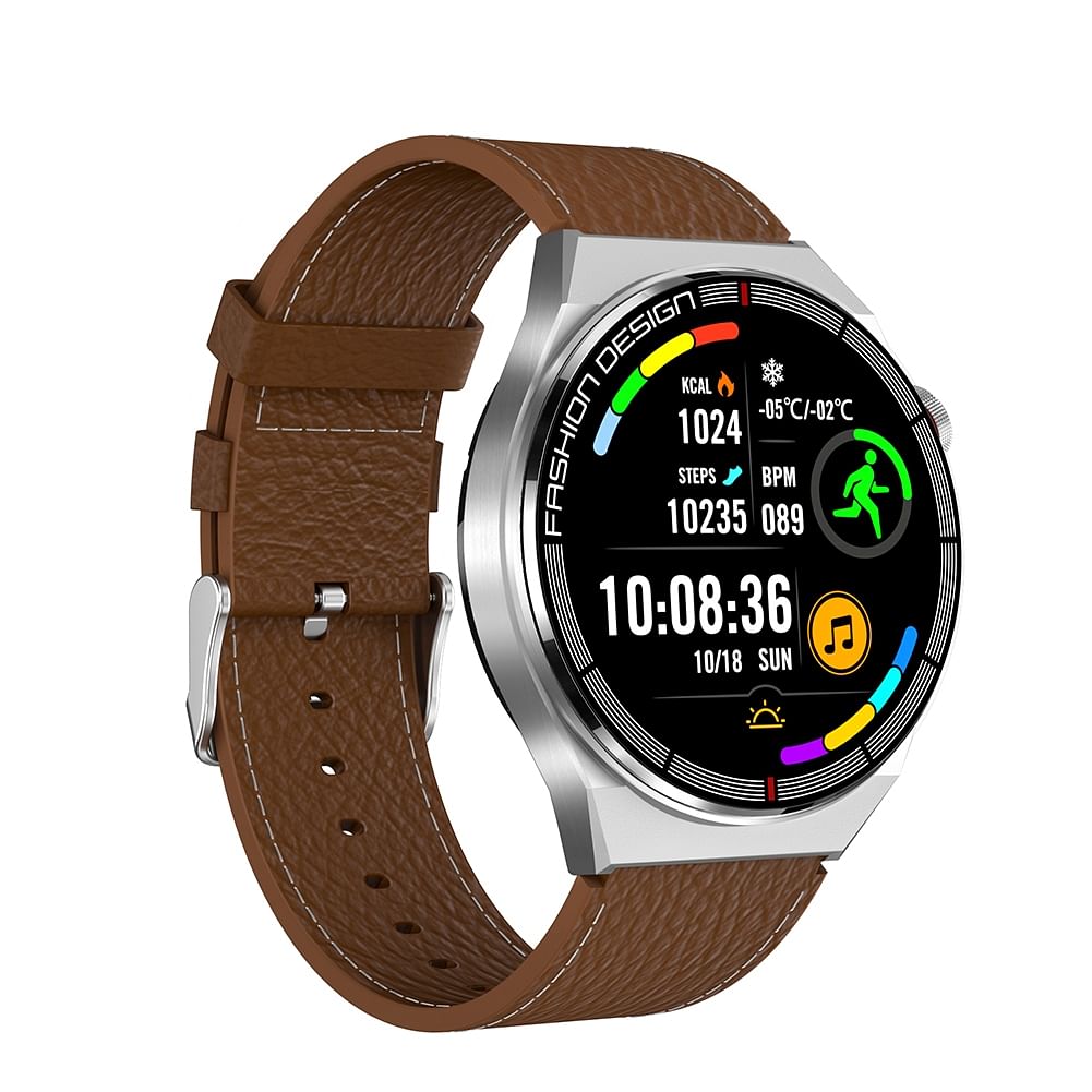 Sk11 Plus Smart Watch Bluetooth Call Heart Rate Blood Oxygen Monitoring Pedometer MD3max Silver shell brown leather