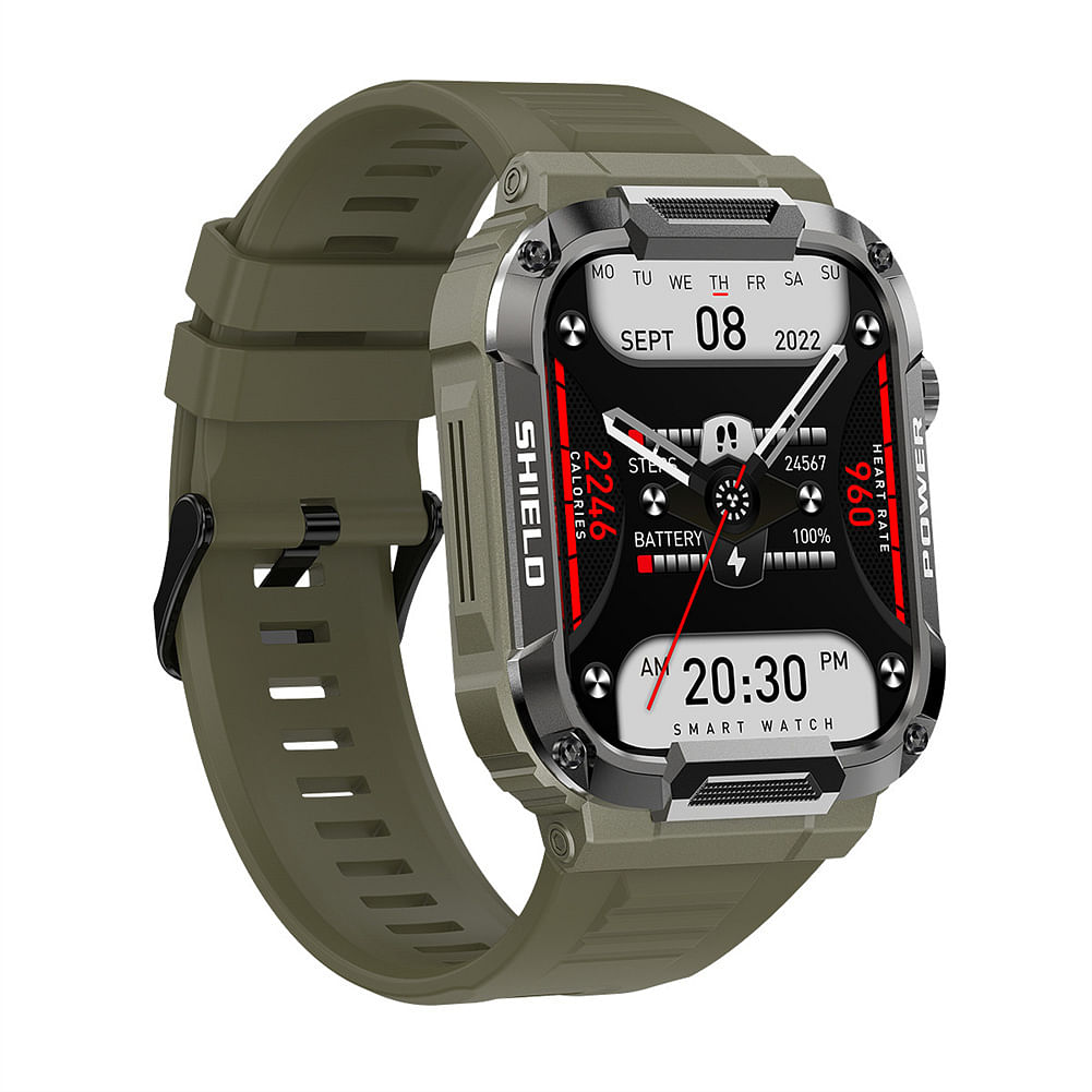 Mk66 Smart Watch Outdoor Bluetooth Call Music Play Heart Rate Monitor Health Sports Bracelet Army Green