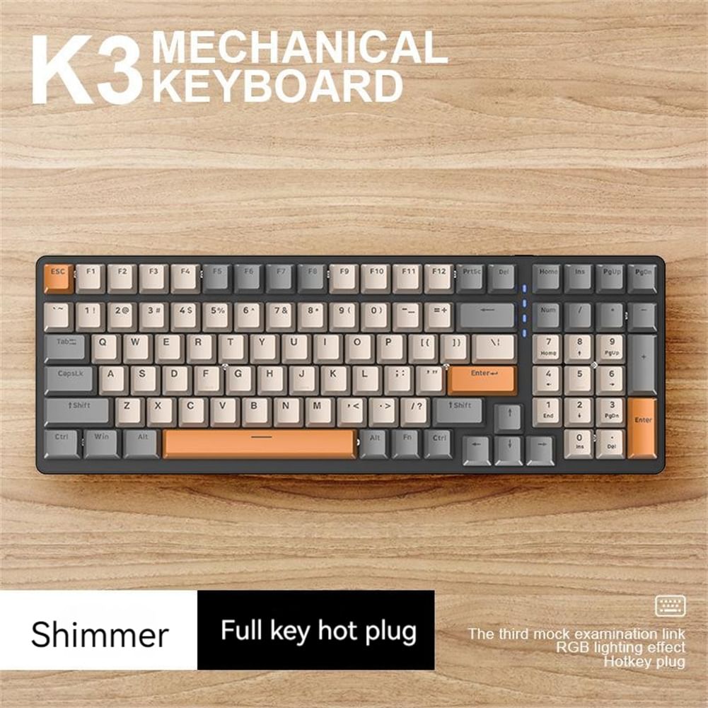 K3 Mechanical Keyboard 980 Games 100 Keys Hot-plug USB Wired Computer Keyboard with Backlight Shimmer Hot Plug Red Axis