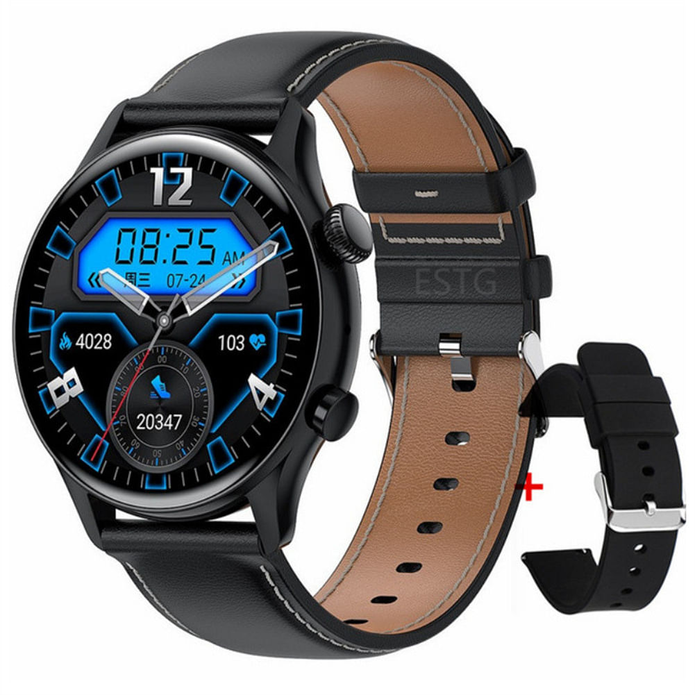 Hk8pro Smart Watch Amoled Bluetooth Call Voice Control Bracelet Heart Rate Monitor Fitness Smartwatch Black Leather