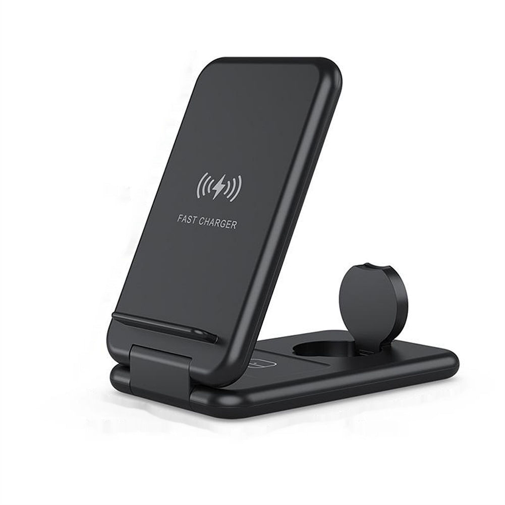 Folding 3-in-1 Wireless Charger Stand 15w Fast Charging Dock Station for Watch Earphone Mobile Phone Black