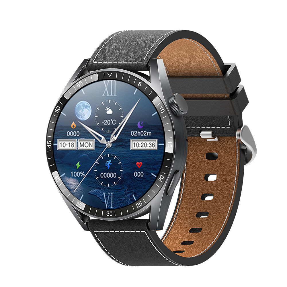 Gt8 Smart Watch 1.5 Inch Ultra-thin Round Screen Offline Payment Bluetooth Call Sports Watch Black Leather