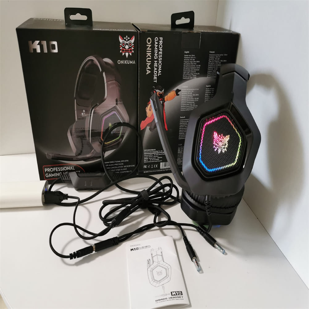 Onikuma K10 Gaming Headphones RGB Lights Noise Canceling Microphone Wired Headset Black - Image 4