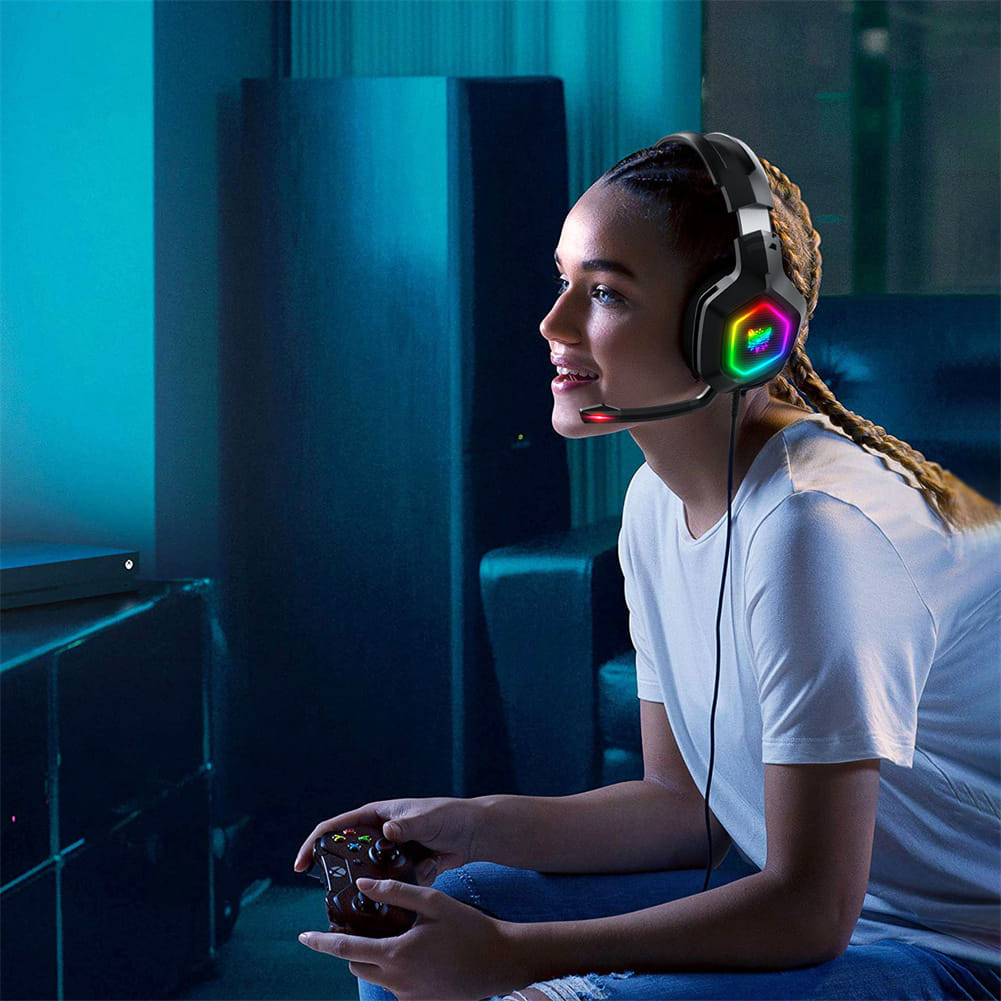 Onikuma K10 Gaming Headphones RGB Lights Noise Canceling Microphone Wired Headset Black - Image 6