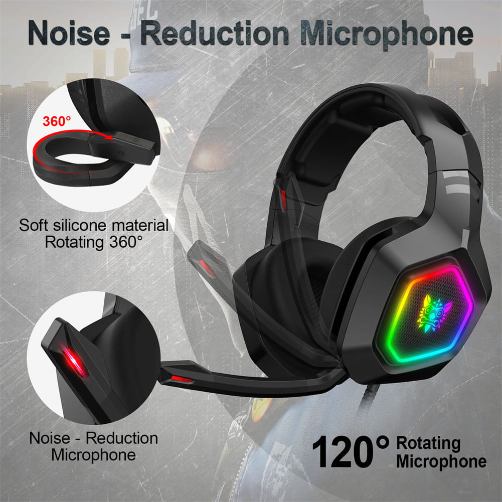 Onikuma K10 Gaming Headphones RGB Lights Noise Canceling Microphone Wired Headset Black - Image 7