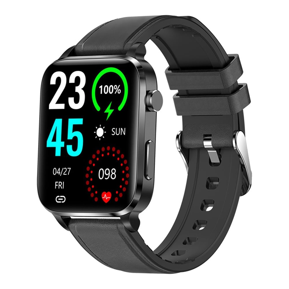 F100 Smart Watch Touch Screen Heart Rate Blood Oxygen Monitoring Sports Bracelet Smartwatch Black Leather