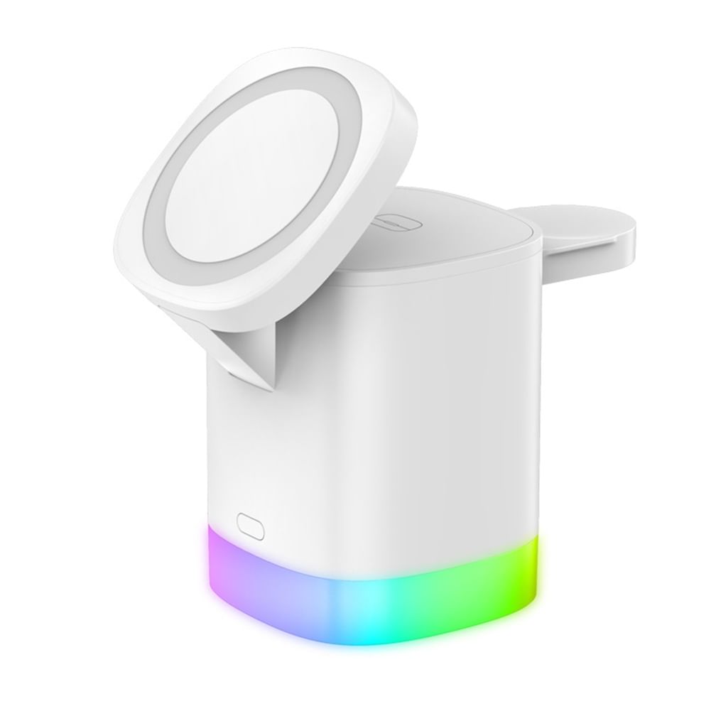 3-in-1 Foldable Wireless Charger Charging Stand with RGB Lighting for iPhone14 Magsafe iWatch Headphone White