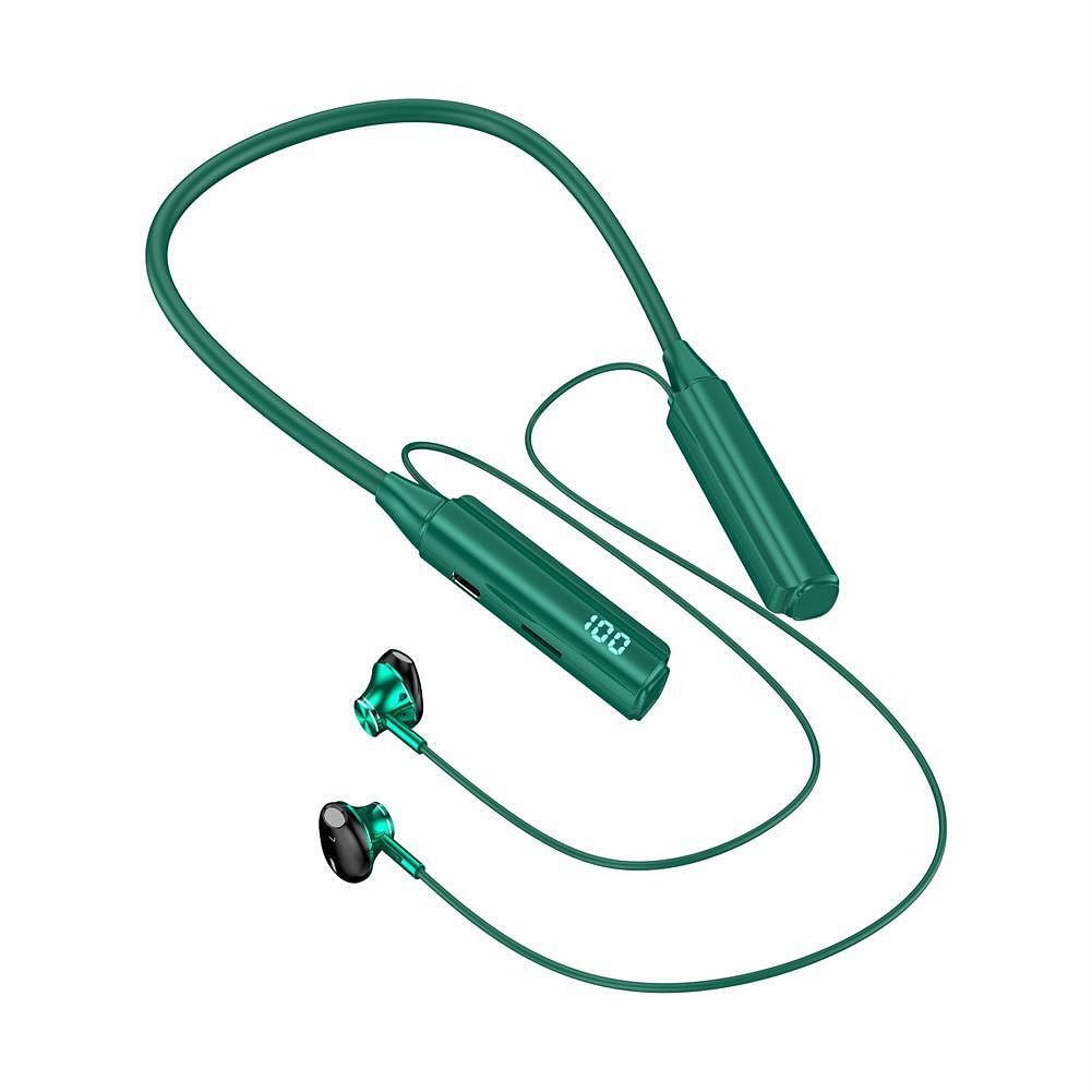 Wireless Bluetooth Headset Ai Smart Voice Control Neckband Earphones Smart Digital Display Headphones green