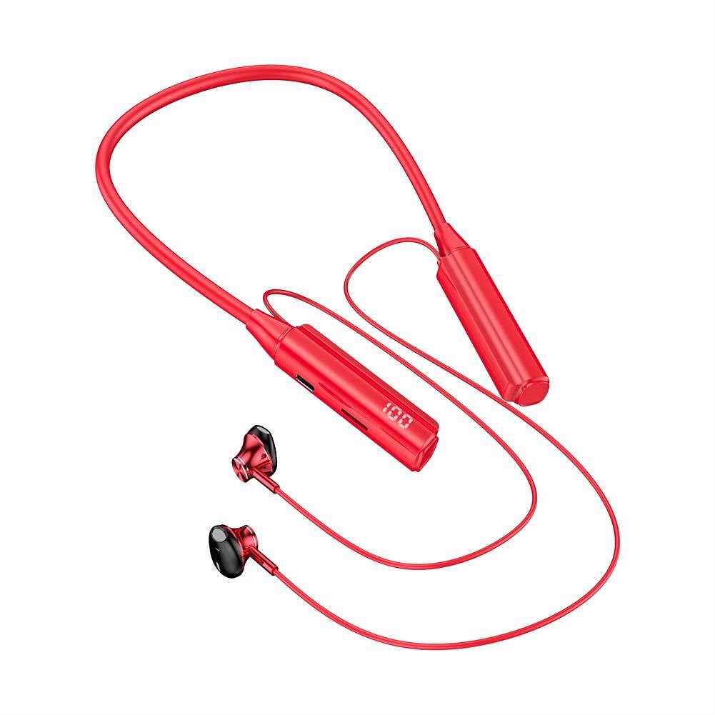 Wireless Bluetooth Headset Ai Smart Voice Control Neckband Earphones Smart Digital Display Headphones red