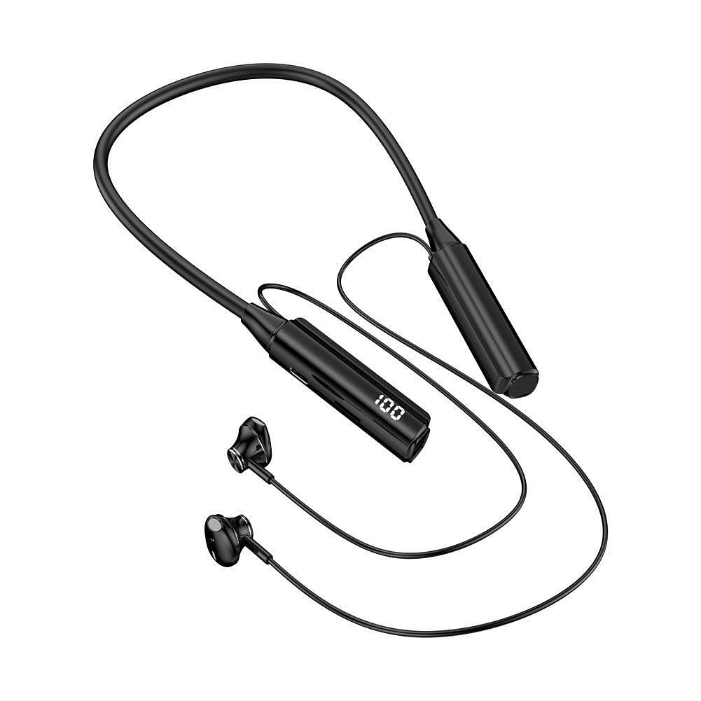 Wireless Bluetooth Headset Ai Smart Voice Control Neckband Earphones Smart Digital Display Headphones black
