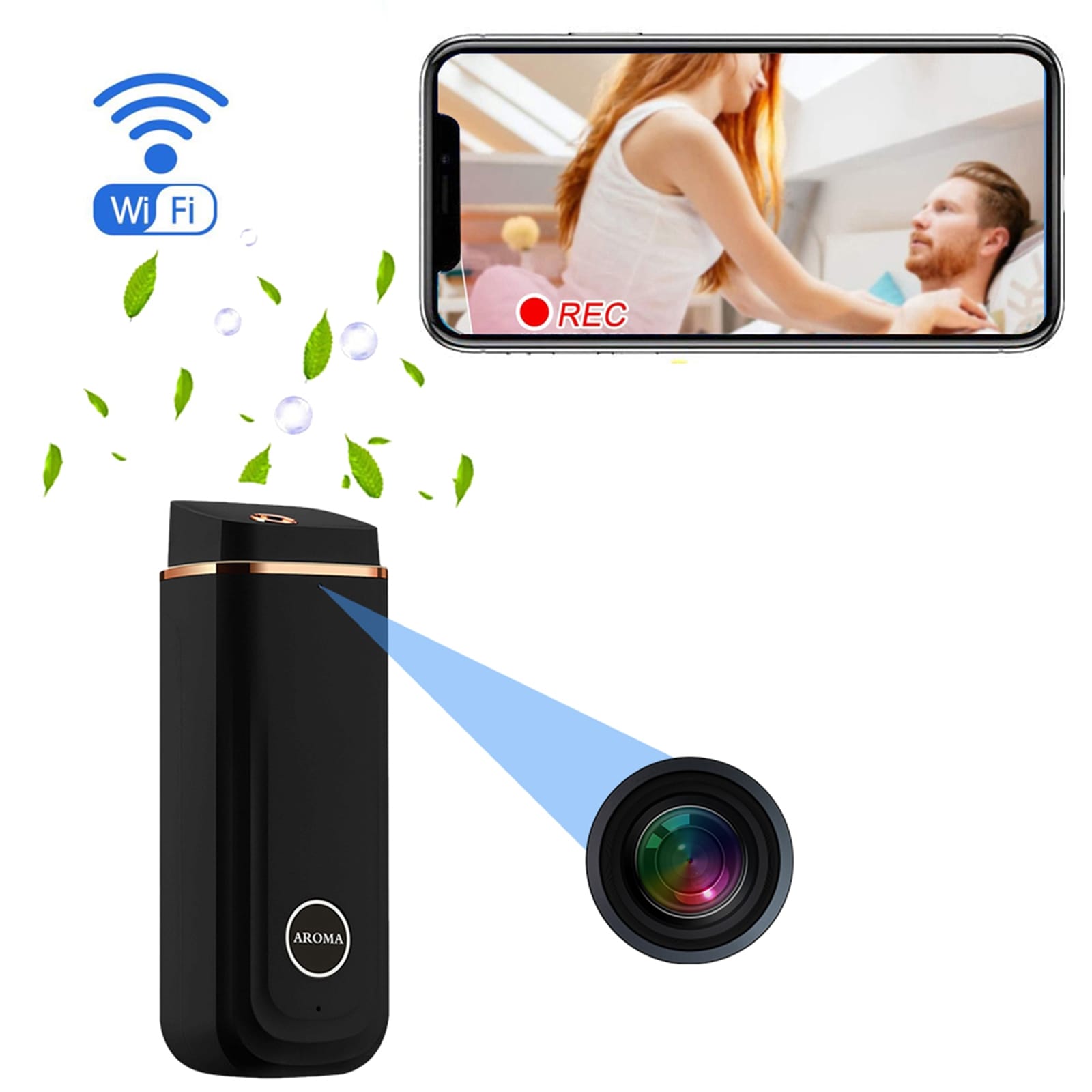 1080P HD Wifi P2p Camera Air Humidifier Video Recorder DVR Aroma Diffuser Infrared Night Vision Home Camcorder Black - Image 4