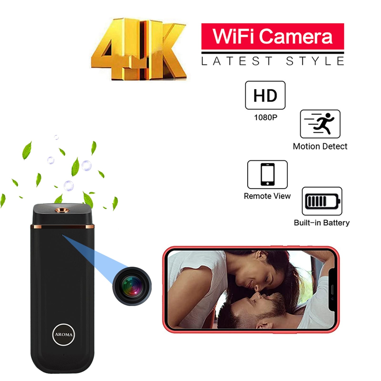 1080P HD Wifi P2p Camera Air Humidifier Video Recorder DVR Aroma Diffuser Infrared Night Vision Home Camcorder Black - Image 7