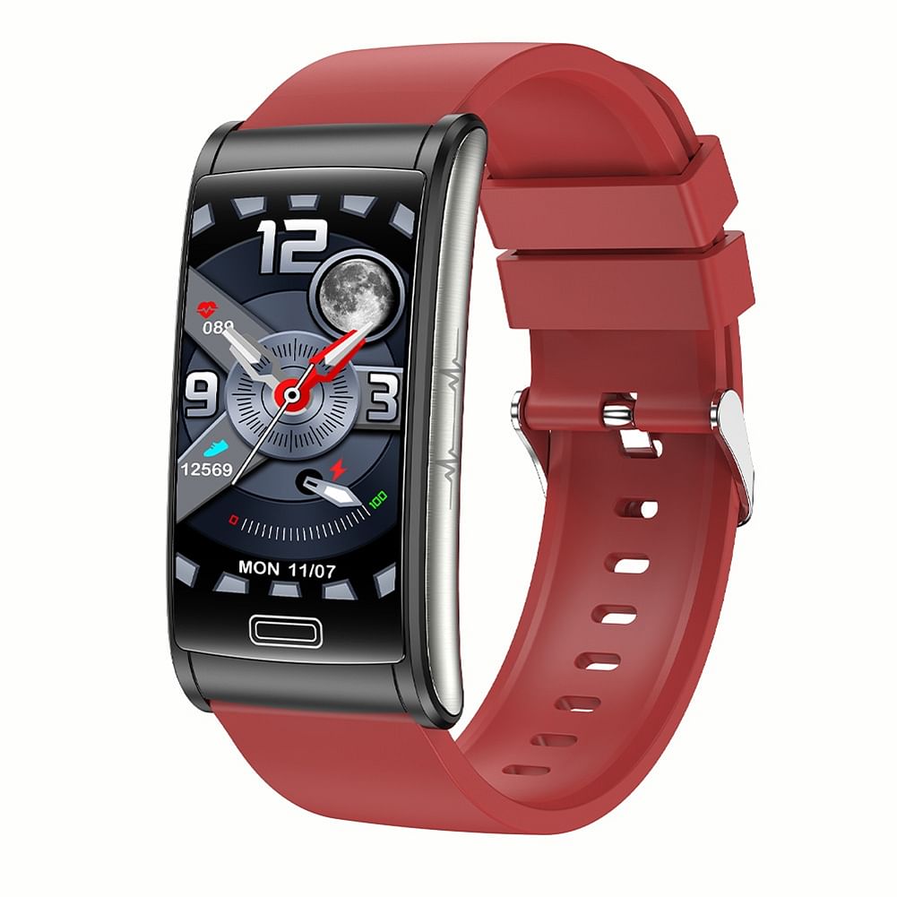 E600 Smart Watch Touch Screen Blood Sugar Ecg Blood Oxygen Monitoring Waterproof Sports Watch Red Silicone