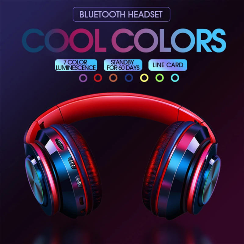 B39 Earphone Wireless Bluetooth Headset Colorful Luminous Subwoofer Music Game Sports Headphone red - Image 5