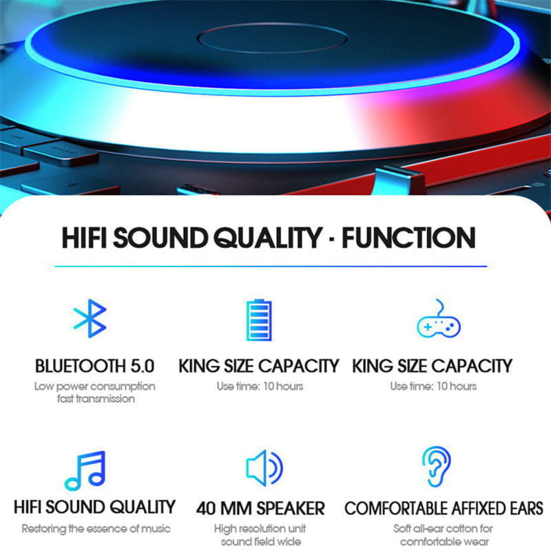 B39 Earphone Wireless Bluetooth Headset Colorful Luminous Subwoofer Music Game Sports Headphone White - Image 6