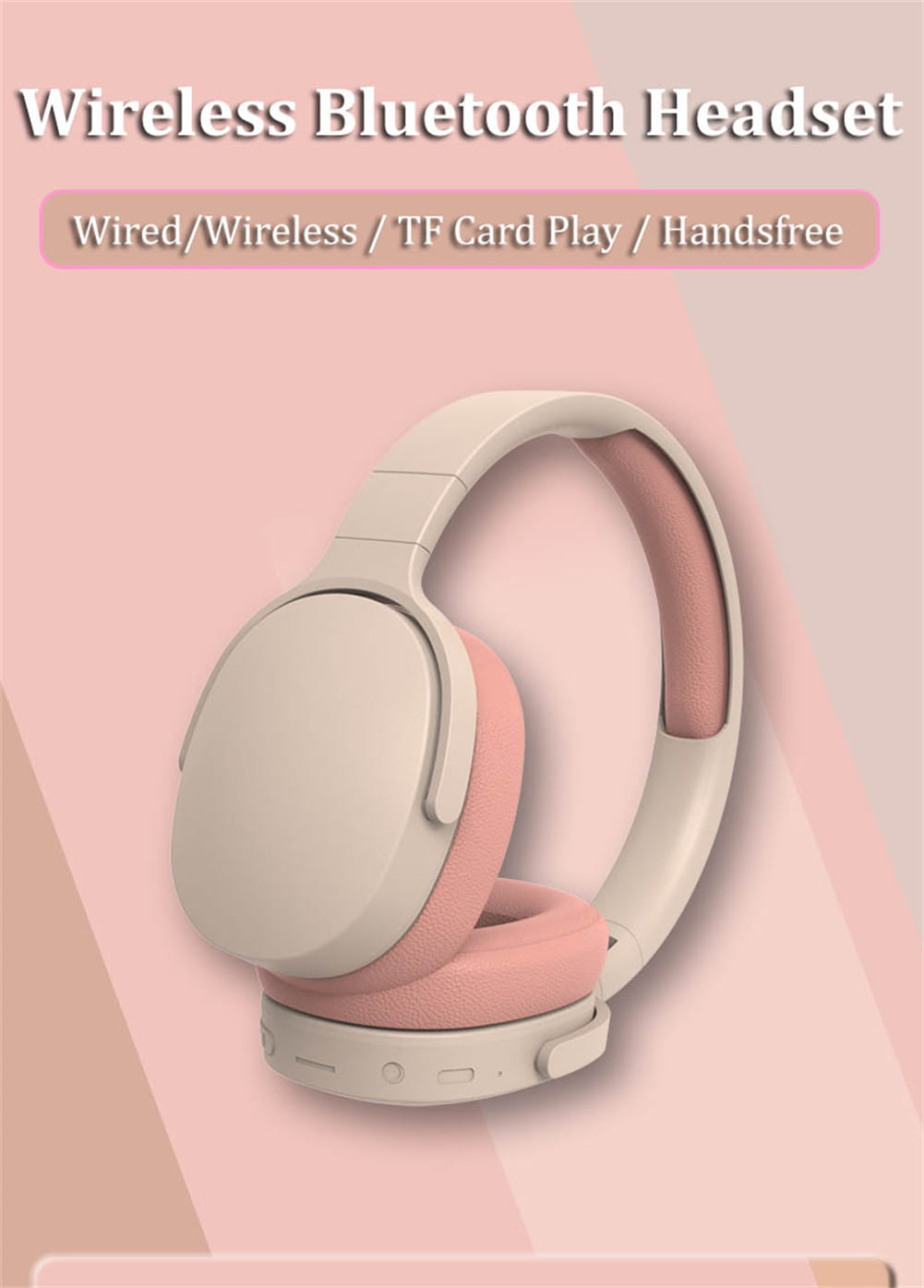 P2961 Bluetooth Headset In-Ear Stereo Hifi Subwoofer Gaming Headphones TF/AUX Music Player With Microphone apricot - Image 2