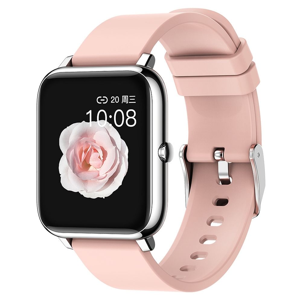 P22 Smart Watch for Men Women Heart Rate Sleep Monitor Waterproof Sports Fitness Smartwatch Silver Shell Pink Belt