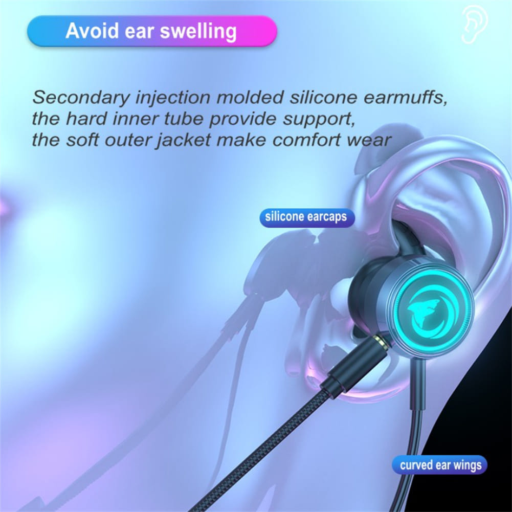 Gaming Headset with Dual Controllable Microphone Digital Decoding In-ear Gamer Earphone with Rgb Light Black Red - Image 5