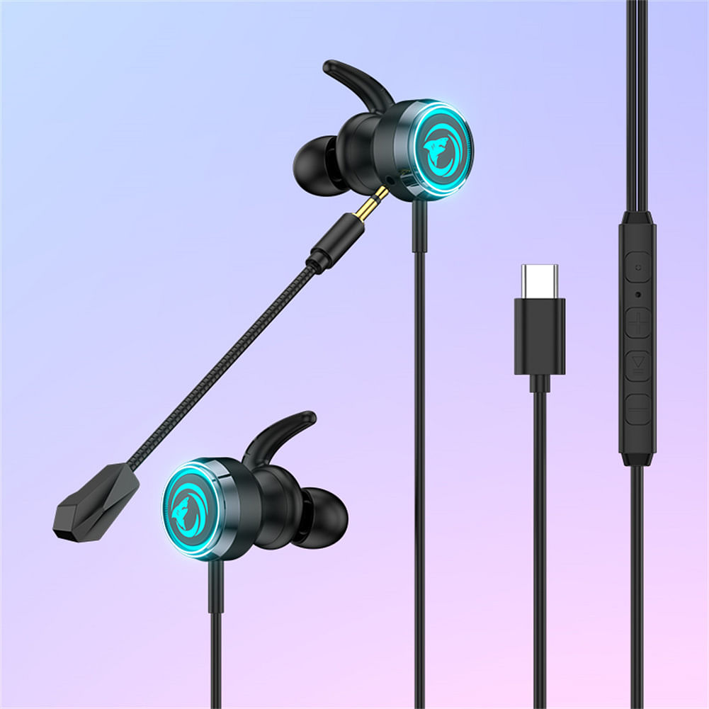 Gaming Headset with Dual Controllable Microphone Digital Decoding In-ear Gamer Earphone with Rgb Light Silver Gray