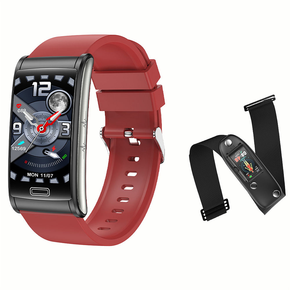 E600 Ecg Smart Watch Heart Rate Blood Oxygen Monitor Waterproof Sports Pedometer Smart Bracelet Red Silicone Strap