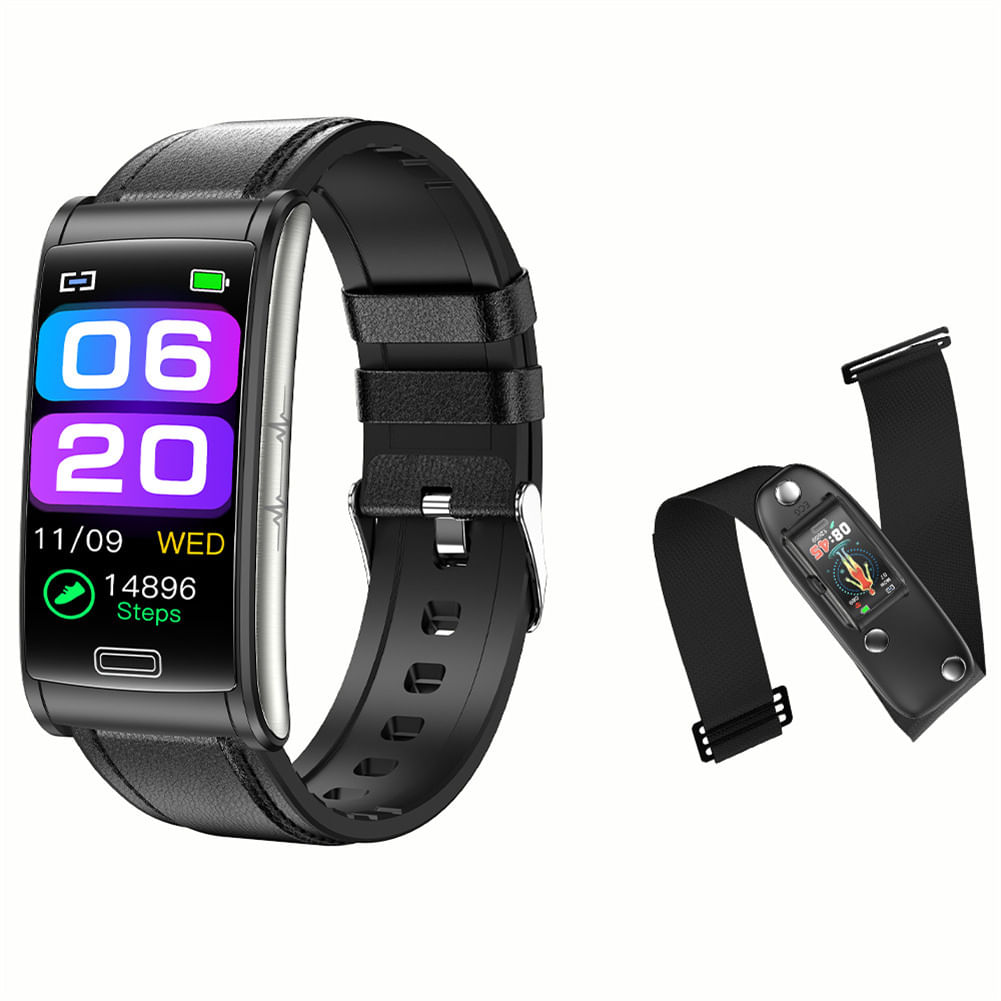 E600 Ecg Smart Watch Heart Rate Blood Oxygen Monitor Waterproof Sports Pedometer Smart Bracelet Black Leather Belt