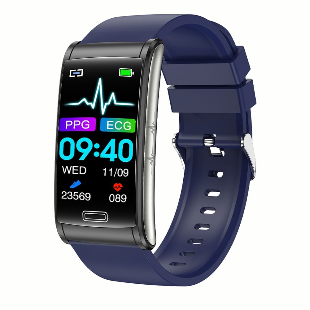 E600 Smart Watch Ecg Ppg Blood Sugar Monitor Waterproof Sports Pedometer Fitness Bracelet Blue Silicone Strap