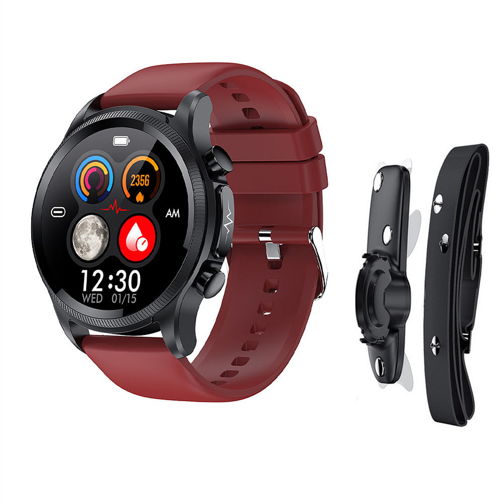 E400 Smart Watch Full Touch Screen Ecg Ppg Blood Oxygen Monitoring Ip68 Waterproof Smartwatch Red Belt w/ Bracket