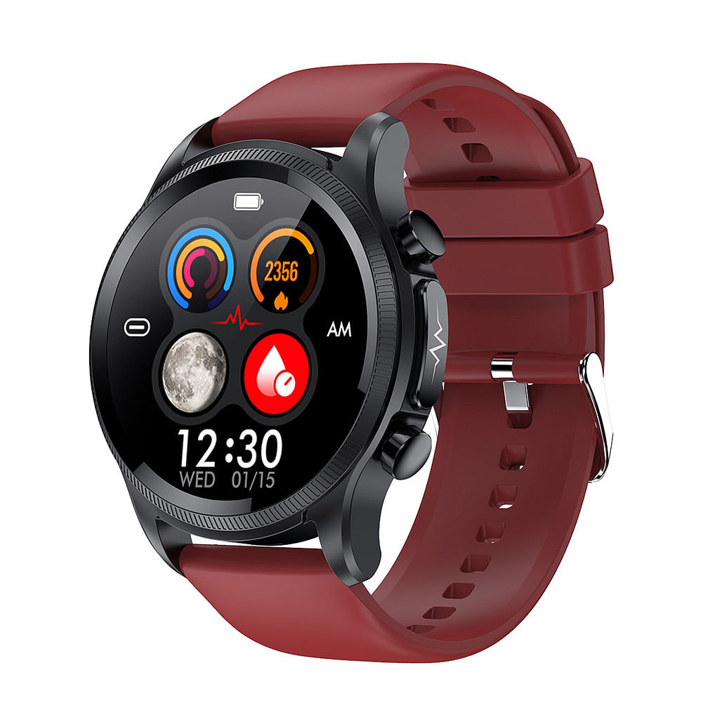E400 Smart Watch Full Touch Screen Ecg Ppg Blood Oxygen Monitoring Ip68 Waterproof Smartwatch Red Belt