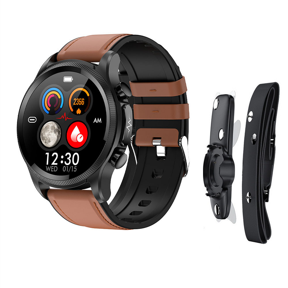 E400 Smart Watch Full Touch Screen Ecg Ppg Blood Oxygen Monitoring Ip68 Waterproof Smartwatch Brown Belt w/ Bracket