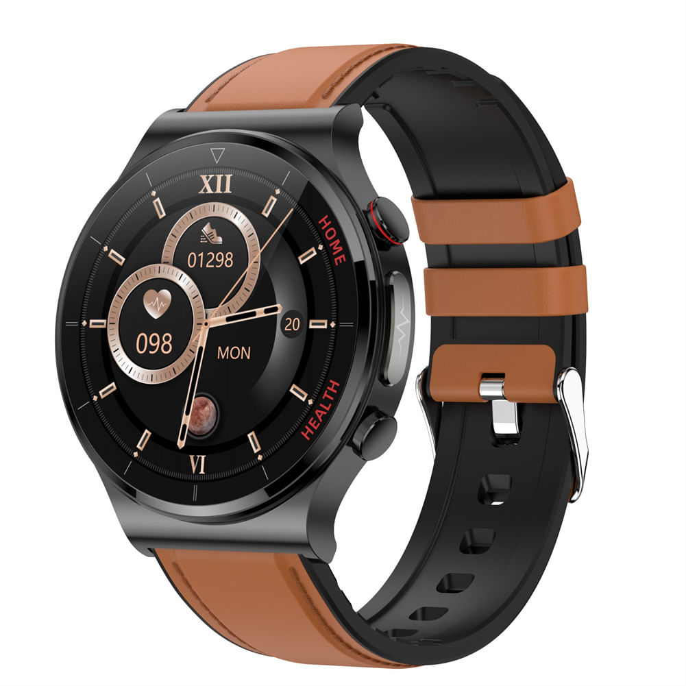 Smart Watch Touch Control Screen Infrared Physiotherapy Ecg Heart Rate Blood Oxygen Monitor Brown Belt