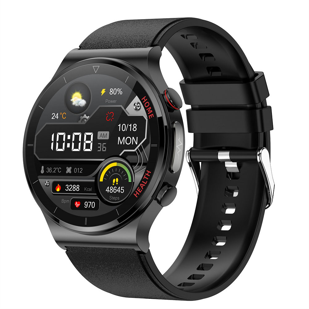 Smart Watch Touch Control Screen Infrared Physiotherapy Ecg Heart Rate Blood Oxygen Monitor Black Tape
