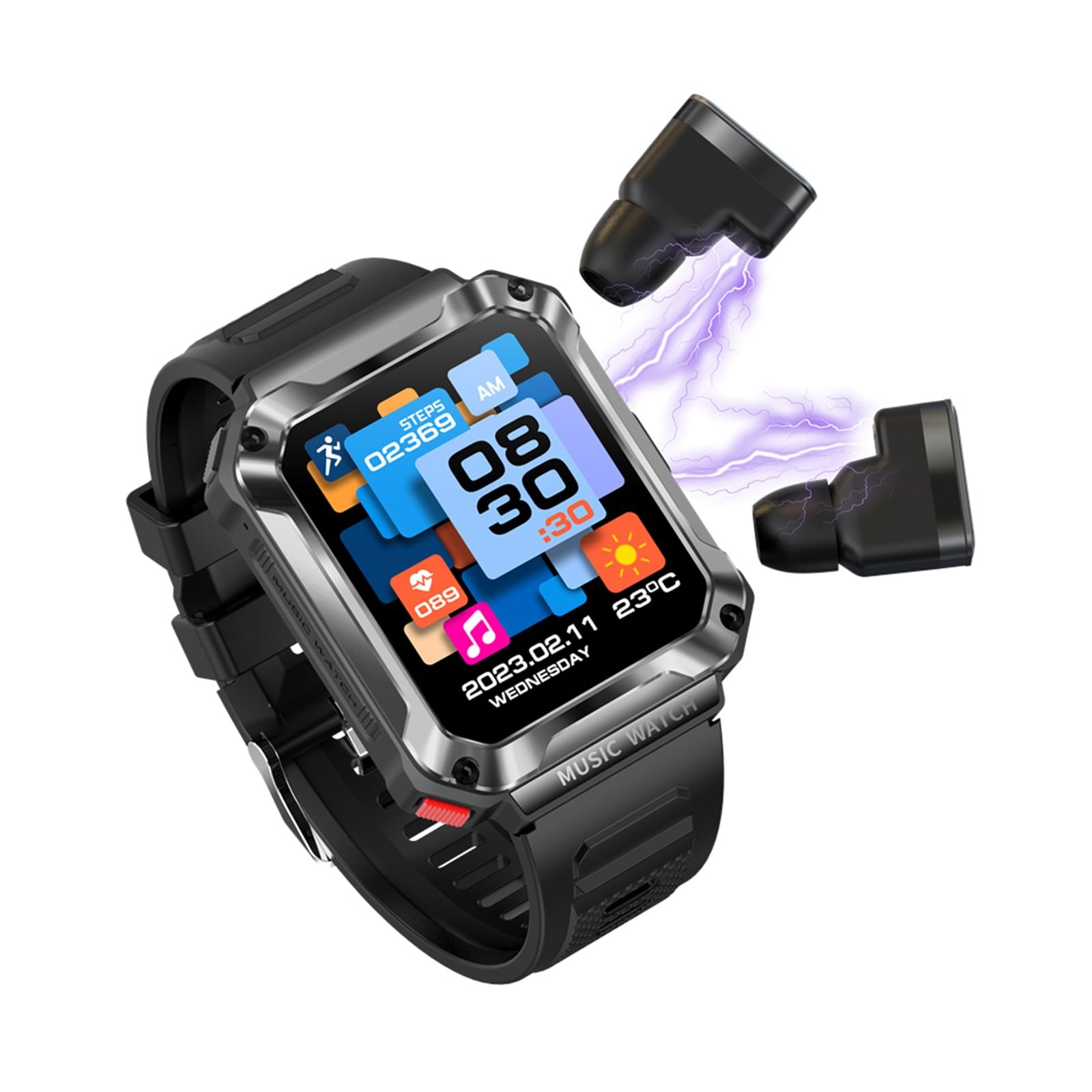 T93 Smart Watch with Tws Earphone 4g Large Memory Bluetooth Call Voice Assistant Smart Bracelet Black