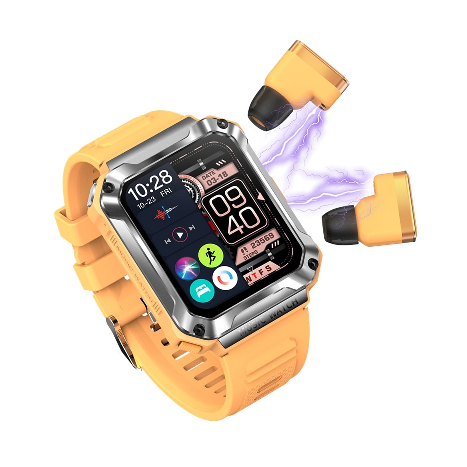 T93 Smart Watch with Tws Earphone 4g Large Memory Bluetooth Call Voice Assistant Smart Bracelet Yellow