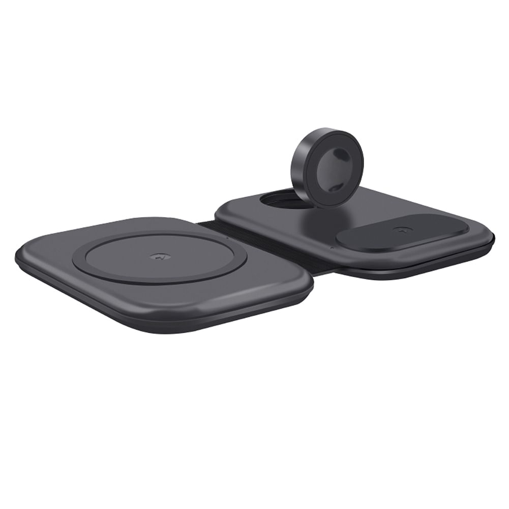 3-in-1 Magnetic Foldable Wireless Charger Portable 15w Fast Charging Station for iPhone iWatch AirPods Black