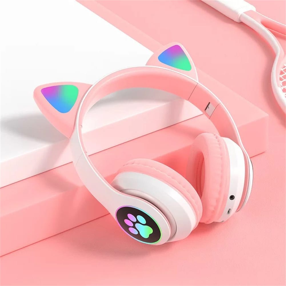 Aks-28 Rgb Cat Ear Bluetooth Headphones Stereo Music Helmet Wireless Microphone Control Phone Earphone black - Image 6