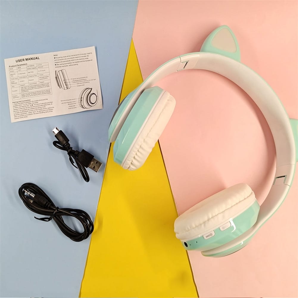Aks-28 Rgb Cat Ear Bluetooth Headphones Stereo Music Helmet Wireless Microphone Control Phone Earphone black - Image 7