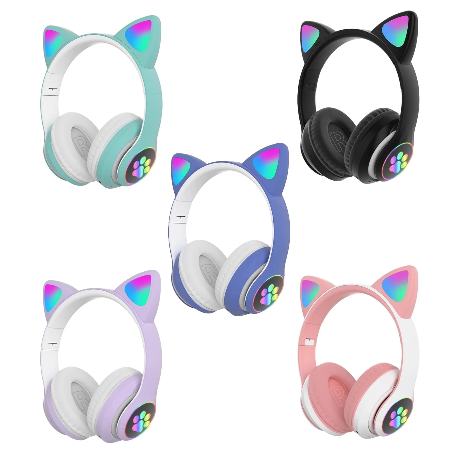 Aks-28 Rgb Cat Ear Bluetooth Headphones Stereo Music Helmet Wireless Microphone Control Phone Earphone blue - Image 2