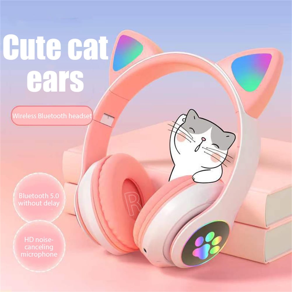 Aks-28 Rgb Cat Ear Bluetooth Headphones Stereo Music Helmet Wireless Microphone Control Phone Earphone blue - Image 4