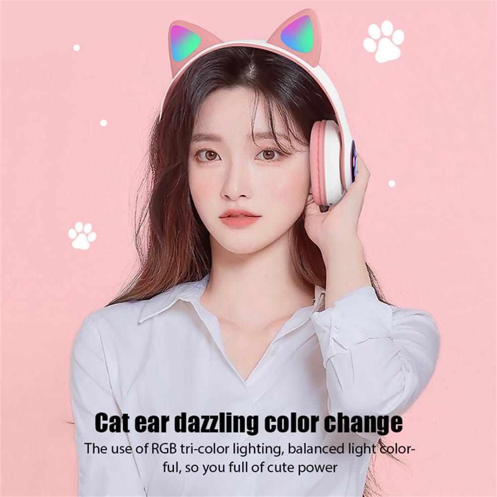 Aks-28 Rgb Cat Ear Bluetooth Headphones Stereo Music Helmet Wireless Microphone Control Phone Earphone green - Image 6