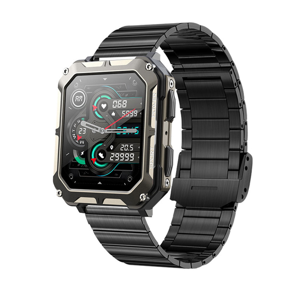 C20 Pro Smart Watch for Men 1.83 Inch Bluetooth Music Call Outdoor Sports Fitness Smartwatch Black Bamboo Steel