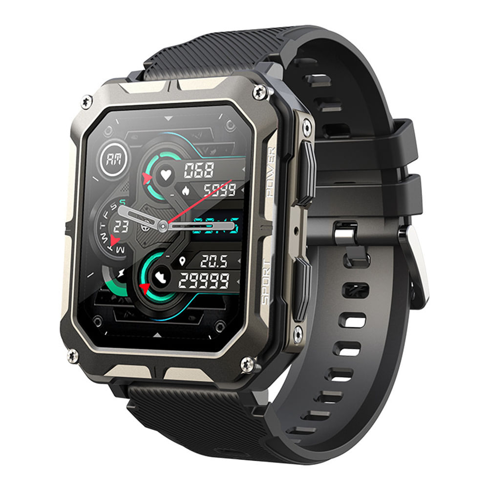 C20 Pro Smart Watch for Men 1.83 Inch Bluetooth Music Call Outdoor Sports Fitness Smartwatch Black Rubber Band