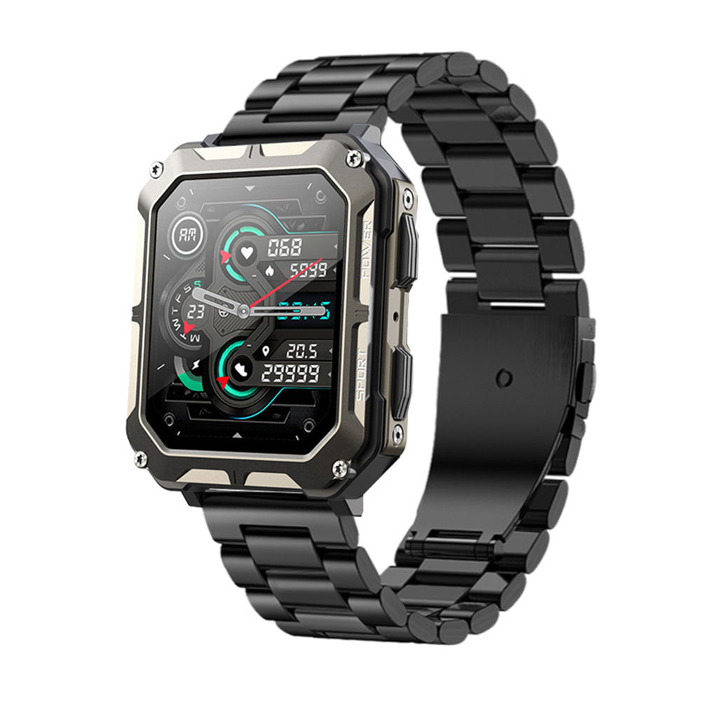 C20 Pro Smart Watch for Men 1.83 Inch Bluetooth Music Call Outdoor Sports Fitness Smartwatch Black 3-Bead Steel