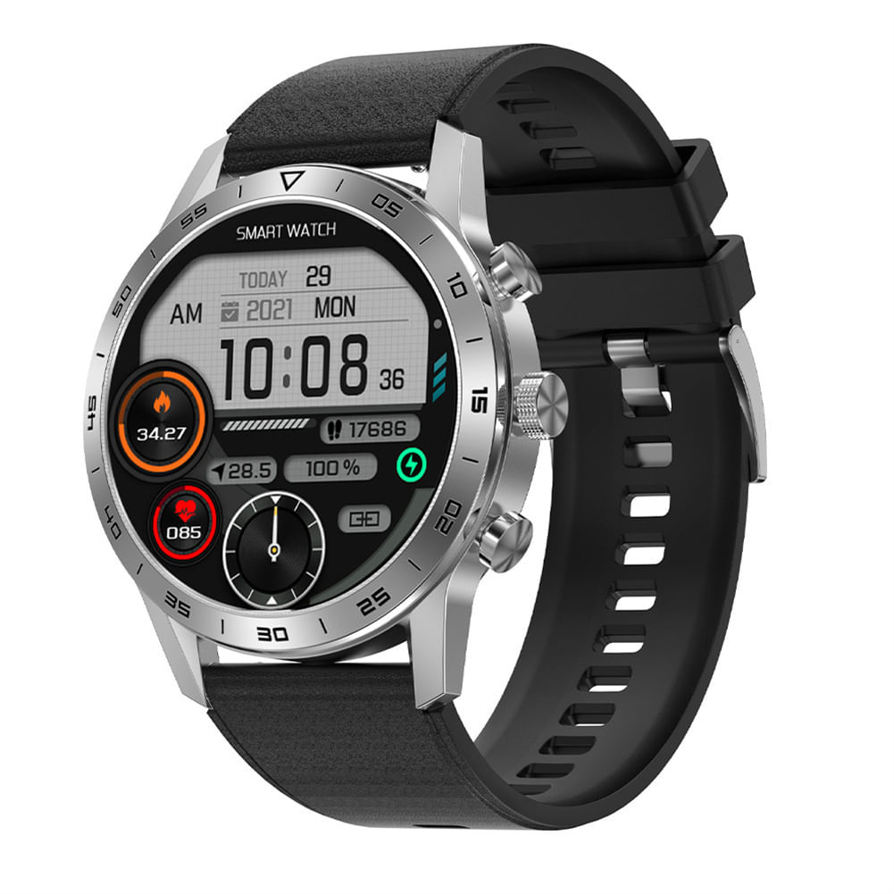 Dt70+ Smartwatch for Men Ip68 Waterproof Smart Watch with Heart Rate Blood Pressure Monitor Silver Silicone Strap