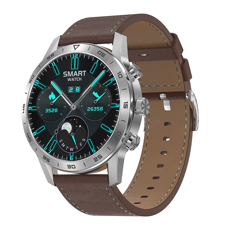 Dt70+ Smartwatch for Men Ip68 Waterproof Smart Watch with Heart Rate Blood Pressure Monitor Silver Leather Belt