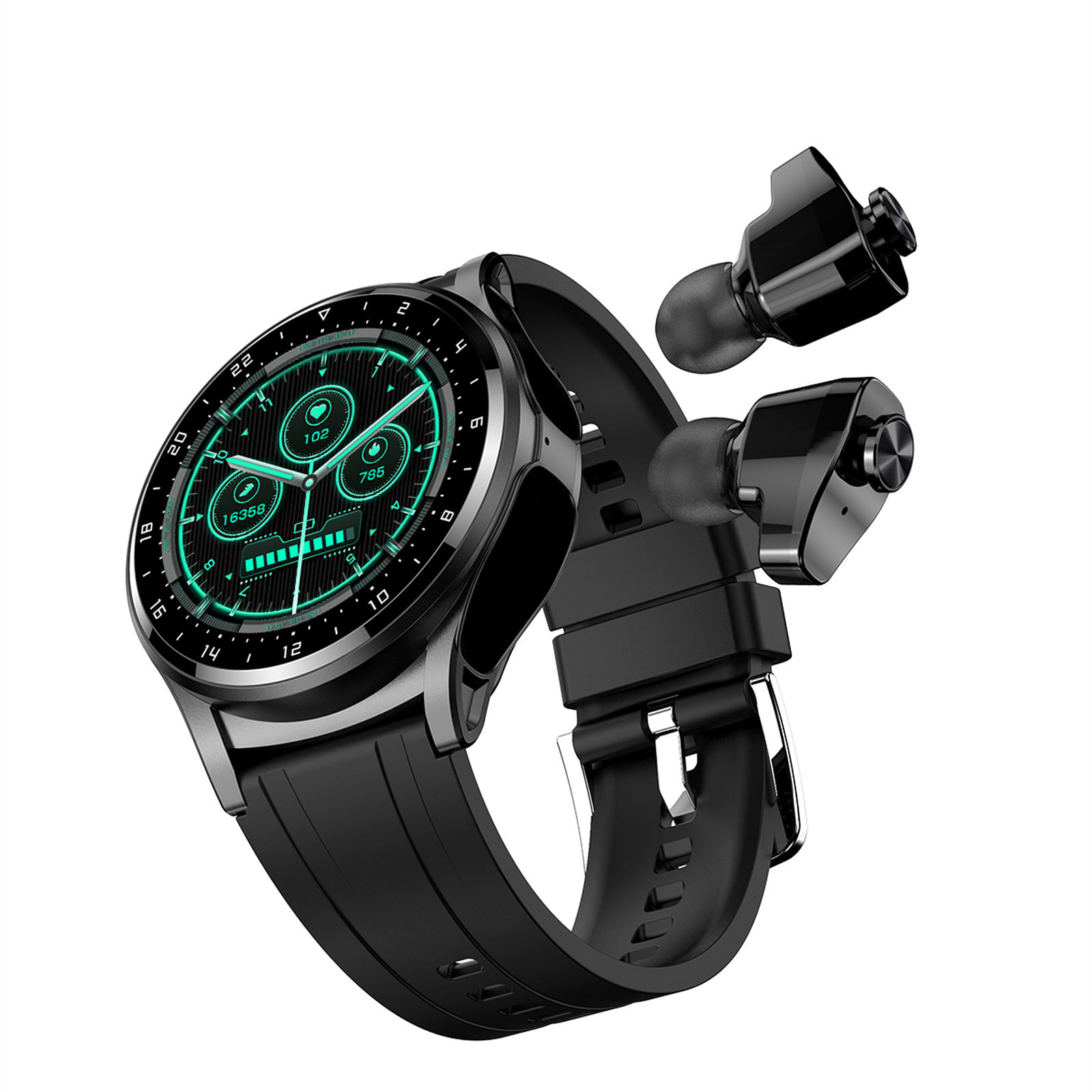 Gt66 Smart Watch with Earbuds 1.39inch Round Fitness Tracker Sports Watch Black Tape
