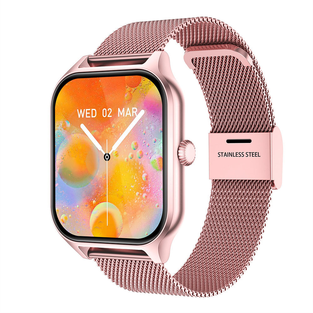 GT40 Smart Watch 1.83" Full Touch Fitness Smartwatch Heart Rate Blood Oxygen Sleep Monitor Waterproof Watch For Men Women pink steel belt